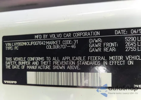 2018 Volvo S90 T6 Momentum из США, поврежденный, VIN LVY992MKXJP007642